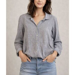 Artisan NY 100% linen blue striped button down blouse M